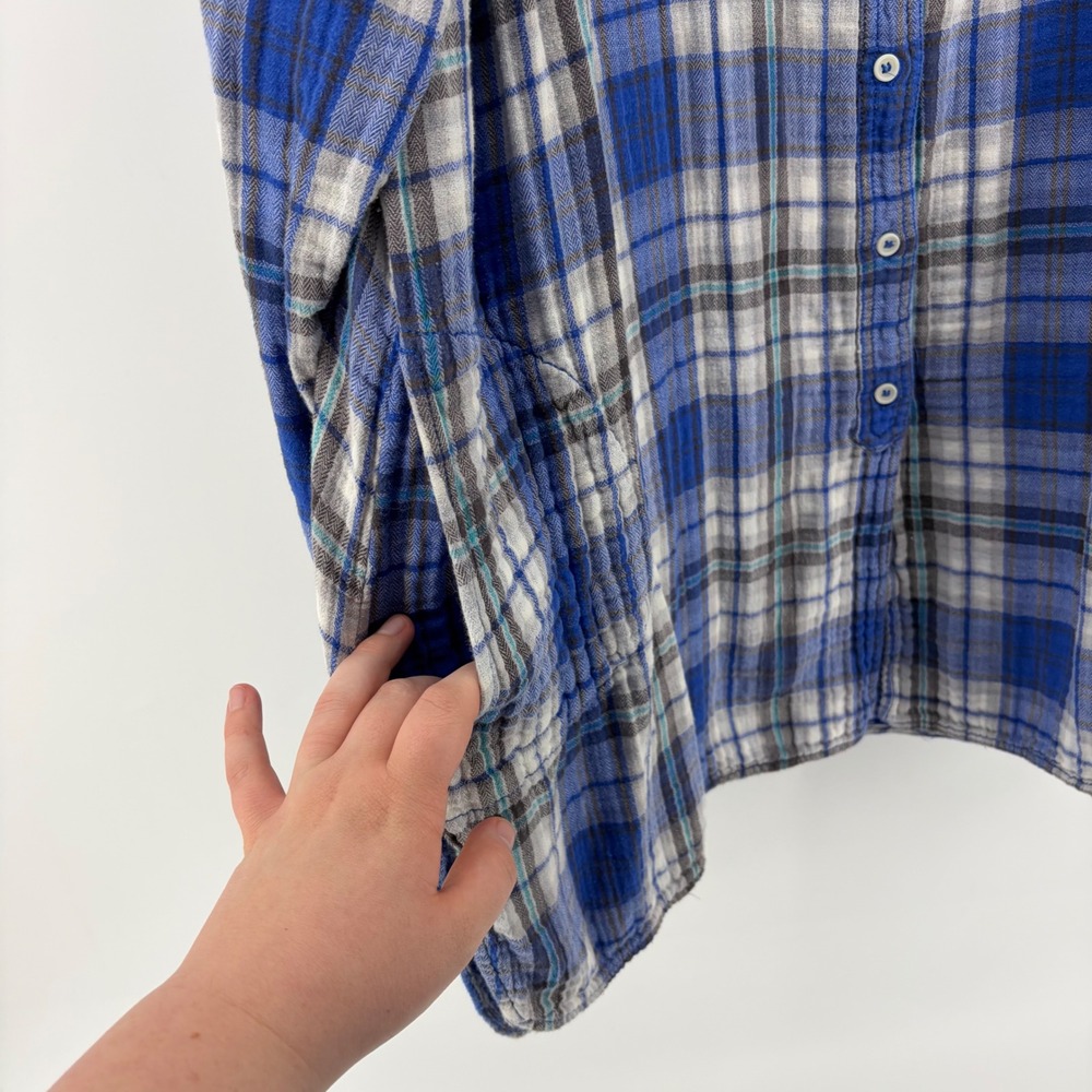 Lane Bryant Plaid Button Down Shirt Tunic Blue White Gray Womens Plus Size 26 28 - Picture 2 of 7